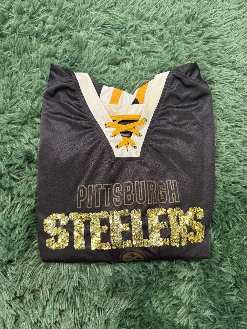Pittsburgh Steelers Womens 4XL Lace-Up V-Neck Fan Jersey Top NFL Team Apparel
